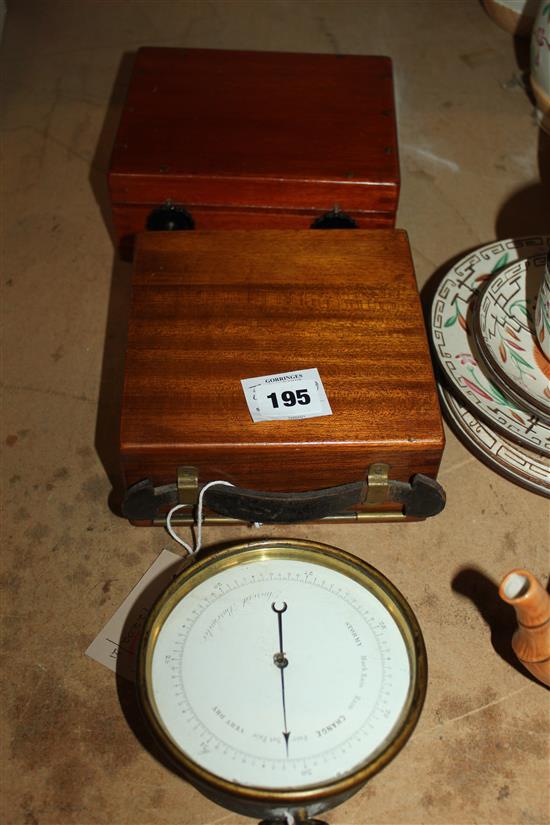 Hughes Paget Angled Sextant, a Suprecision brass galvanometer, (both cased) & a circular brass aneroid baromoter (3)